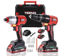 TEENO Taladro atornillador de impacto inalámbrico 180 Nm, 2 baterías de 1,5 A, 1 cargador, 22 accesorios, 2 herramientas
