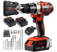 TEENO Taladro atornillador inalámbrico 2 x 2.0Ah baterías, destornillador desatornillador 45Nm Taladro percusión, 69 accesorios,2 Velocidad, LED Luz Para Hogar, Bricolaje