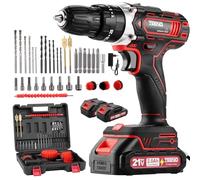 TEENO Taladro Atornillador Inalámbrico para Batería Makita de 21V 2 * 2,0 Ah Baterías, 45 Nm,25+3 Configuraciones de Par,Incluye 3 cepillos de limpieza,2 Velocidades, LED, 39 Accesorios y Maletín