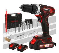 TEENO Taladro Atornillador Inalámbrico para Batería Makita de 21V 2 * 2,0 Ah Baterías,con Cepillo Antióxido de Metal, 45 Nm,25+1 Configuraciones de Par, 2 Velocidades, LED, 31 Accesorios y Maletín