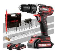 TEENO Taladro Atornillador Inalámbrico 21V con Cepillo Antióxido de Metal, 45 Nm, con 2 Baterías de 2,0 Ah, 25+1 Configuraciones de Par, 2 Velocidades, LED, 31 Accesorios y Maletín