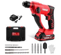 TEENO Taladro Percutor a Bateria, Martillo perforador bateria SDS-Plus con 0-1150RPM/5100BPM ，1.2J impacto con 1 x 2Ah batería y maletín de transporte para hormigón, acero y madera
