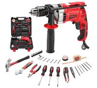 TEENO Taladro Percutor con Cable 910W, Taladro Percutor Eléctrico 0-3000 RPM, con 37 Accesorios Caja Herramientas Completa,botón de velocidad variable,Portabrocas de 13mm, Ladrillo, Madera, Acero