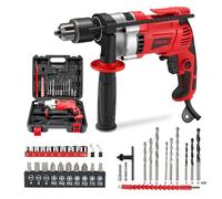 TEENO Taladro Percutor con Cable 910W, Taladro Percutor Eléctrico 0-3000 RPM con botón de velocidad variable, Mango Giratorio de 360°,38 Accesorios, Portabrocas de 13mm, Ladrillo, Madera, Acero