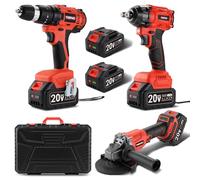 TEENO Tool 3 piezas Set (Litium Angle GRINDER+CORDLESS DRILL+IMPACT DRILL) 20 V Baterías 3 Ah*2, para el coche y el hogar
