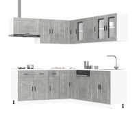 Teenpull 11 piezas Porto - Juego de muebles de cocina, color gris hormigón y madera, armario modular, armario buffet, aparador para cocina, espacio de almacenamiento versátil