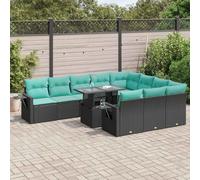 Teenpull 11-TLG - Sofá de jardín de ratán sintético con cojín, modular, resistente a la intemperie, fácil de limpiar, incluye espacio de almacenamiento y mesa plegable para terraza, balcón, patio