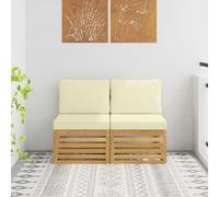 Teenpull 2 sofás de exterior de madera de acacia maciza, color blanco, módulo lounge para terraza, sofá de jardín, parte central, resistente a la intemperie, ahorra espacio, para exteriores y relax