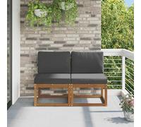Teenpull 2 sofás de exterior de madera de acacia maciza, módulo Lounge ampliable, resistente a la intemperie, sofá de jardín con cojín y respaldo para terraza, balcón, jardín de invierno, exterior