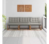 Teenpull 3 sofás de exterior de madera de acacia maciza y textileno resistente a la decoloración, módulo Lounge para terraza, balcón, jardín de invierno, resistente a la intemperie, ahorra espacio