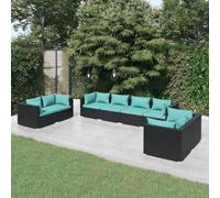 Teenpull 8 TLG. Juego de salón de jardín, ratán poli negro con cojín azul agua, sofá modular para exterior, muebles para terraza y balcón