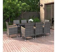 Teenpull 9 TLG. Grupo de comedor de jardín con almohada, ratán poli y placa de cristal, resistente a la intemperie para terraza, balcón y comedor, diseño moderno