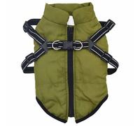 Teenpull Abrigo para perros con arnés, resistente al agua, color verde militar, L40, ajustable, para invierno, otoño, paseo, con forro polar, tiras reflectantes cálidas, cortavientos, chaqueta para