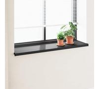 Teenpull Alféizar de ventana negro con vetas de madera de PVC 140 x 40 x 4,5 cm, impermeable y fácil de limpiar, ideal para interiores y exteriores, incluye tapas laterales