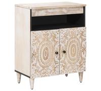 Teenpull Aparador con almacenamiento, color blanco, 60 x 33,5 x 75 cm, madera maciza de mango, moderno armario bajo con espacio de almacenamiento, 2 puertas, ideal para sala de estar, cine en casa