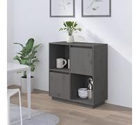 Teenpull Aparador gris 74 x 35 x 80 cm, madera maciza de pino, con 2 puertas y 2 compartimentos abiertos, espacio de almacenamiento para salón, comedor, pasillo, diseño elegante