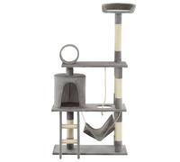 Teenpull Árbol para gatos con columnas rascadoras de sisal, 140 cm de altura, gris, muebles para gatos con hamaca, torre de escalada, árbol de escalada con barril rascador, cuidado de las garras y