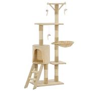 Teenpull Árbol rascador para gatos con columnas de sisal y felpa, 138 cm de alto, color beige, incluye 3 juguetes de ratón, torre de escalada con cueva, hamaca, base estable para muebles de gatos de