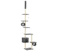 Teenpull Árbol rascador para gatos con pilares rascadores de sisal y felpa, 260 cm de altura, con cueva, juguetes y plataformas, gris con huella de pata