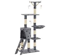 Teenpull Árbol rascador para gatos de 138 cm, color gris con sisal y huella de patas, torre de escalada con refugio, plataforma de observación, juguete para ratón, base estable, ideal para el cuidado