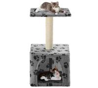 Teenpull Árbol rascador para gatos de sisal gris con huellas de 55 cm de alto, compacto, estable, con superficie de felpa y casa para cuidado de las garras, escalada, juegos, interior, apartamento