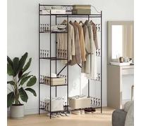 Teenpull Armario abierto negro de acero 101 x 43 x 188 cm con 5 estantes, barra para colgar ropa y mucho espacio de almacenamiento para dormitorio, habitación juvenil, vestidor, ahorro de espacio y