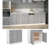 Teenpull Armario bajo con cajón Sonoma gris 80 x 46 x 81,5 cm, material de madera, robusto armario de cocina para comedor, buffet, despensa, aparador con mucho espacio de almacenamiento