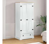 Teenpull Armario blanco de madera de pino maciza 76 x 50 x 170 cm de almacenamiento con cajones y barra para colgar ropa para dormitorio y dormitorio juvenil en estilo rústico
