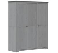Teenpull Armario BODO gris 146 x 53,5 x 173 cm madera maciza de pino con barra para colgar y espacio de almacenamiento para dormitorio, estilo rústico moderno para armario y vestidor