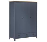 Teenpull Armario de 3 puertas Hill gris de pino macizo 127 x 50 x 170 cm con barra para colgar, cajones, estantes para dormitorio, vestidor y almacenamiento que ahorra espacio