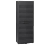 Teenpull Armario de jardín negro, 65 x 38 x 171 cm, polipropileno, 3 estantes ajustables, certificado TÜV-GS, con cerradura, para jardín, terraza, garaje, herramientas, artículos del hogar