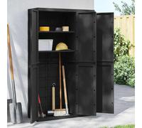 Teenpull Armario de jardín negro 97 x 37 x 165 cm, plástico PP, resistente a la intemperie, estantes ajustables, con cerradura para jardín, balcón, terraza
