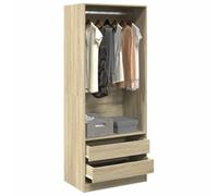 Teenpull Armario de madera de roble Sonoma con 80 x 50 x 200 cm, armario de puertas correderas con barra para colgar, cajones y espacio de almacenamiento para dormitorio, dormitorio juvenil y vestidor