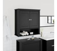 Teenpull Armario de pared de baño Berg negro de madera maciza de pino 69,5 x 27 x 71,5 cm con 2 puertas y 3 estantes, mueble de baño para almacenamiento y orden, montaje en pared para baño de
