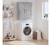 Teenpull Armario de pared gris hormigón 69,5 x 34 x 90 cm, material de madera, armario colgante con 3 compartimentos, 2 puertas, tiradores dorados, para salón, dormitorio, estudio, espacio de