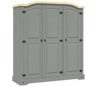 Teenpull Armario estilo México de madera maciza de pino con 3 puertas, parte superior abovedada y barra para colgar, color gris y marrón, 151 x 52 x 170 cm, amplio espacio de almacenamiento para