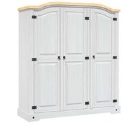 Teenpull Armario estilo México de madera maciza de pino de 3 puertas, color blanco con parte superior abovedada, gran espacio de almacenamiento, perchero, estantes, ideal para dormitorio, vestidor