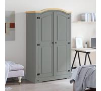 Teenpull Armario estilo México de madera maciza de pino gris, 101 x 52 x 170 cm, con 2 puertas, barra y estante, ideal para dormitorio, habitación juvenil, vestidor, espacio de almacenamiento y