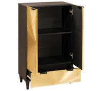 Teenpull Armario lateral de madera maciza de mango negro y dorado, 60 x 33,5 x 100 cm, con puertas y cajón, para almacenamiento de sala de estar