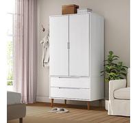 Teenpull Armario MOLDE Blanco de madera maciza de pino 90 x 55 x 175 cm con cajones, puertas giratorias y mucho espacio de almacenamiento para dormitorio, vestidor, habitación juvenil, estilo rústico