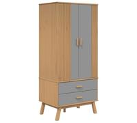 Teenpull Armario Olden gris y marrón de madera de pino maciza, 76,5 x 53 x 172 cm, con cajones y espacio de almacenamiento, armario rústico para dormitorio y vestidor