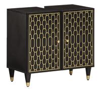 Teenpull Armario para debajo del lavabo 62 x 33 x 58 cm, mango de madera maciza, tallado a mano, diseño de flores, robusto mueble de baño con espacio de almacenamiento, estilo retro para baño