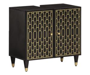 Teenpull Armario para debajo del lavabo 62 x 33 x 58 cm, mango de madera maciza, tallado a mano, diseño de flores, robusto mueble de baño con espacio de almacenamiento, estilo retro para baño