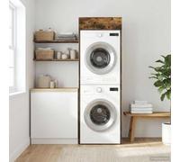 Teenpull Armario para lavadora de madera de roble ahumado, resistente al agua, 67,5 x 68 x 200 cm, con puerta con bisagra y tirador de barra negra para cuarto de baño y almacenamiento y orden