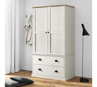 Teenpull Armario Vigo blanco 90 x 55 x 170 cm madera maciza de pino con barra para colgar, cajones y espacio de almacenamiento para dormitorio, dormitorio juvenil y vestidor en estilo rústico