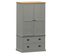Teenpull Armario Vigo gris madera maciza de pino 90 x 55 x 170 cm con barra para colgar y cajones, moderno armario para dormitorio y vestidor