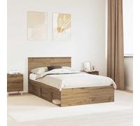 Teenpull Artisan Oak Bed Frame with Headboard, 135 x 190 cm Mattress Compatible, Wooden Slat Base, Modern Bedroom Platform for Adult Home Use, Easy-Clean Interior Furniture