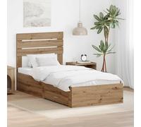 Teenpull Artisan Oak Bed Frame with Storage Drawer, 90 x 200 cm, Wooden Structure with headboard, Platform Support, Space Saving Storage for Bedroom, Indoor Use, Assembly Required