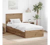 Teenpull Artisan Oak Bed Frame with Storage Drawer, Wooden headboard, slatted Base, 100 x 200 cm Mattress Support, Space Saving Platform Bed for Bedroom, Easy Assembly, Indoor Use