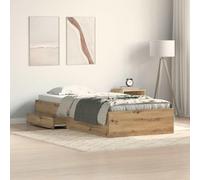 Teenpull Artisan Oak Bed Frame with Storage Drawer, Wooden Platform Base for 100 x 200 cm Mattress, Bedroom Support, slatted Structure, Home Space Saving, Indoor Use, Assembly Required